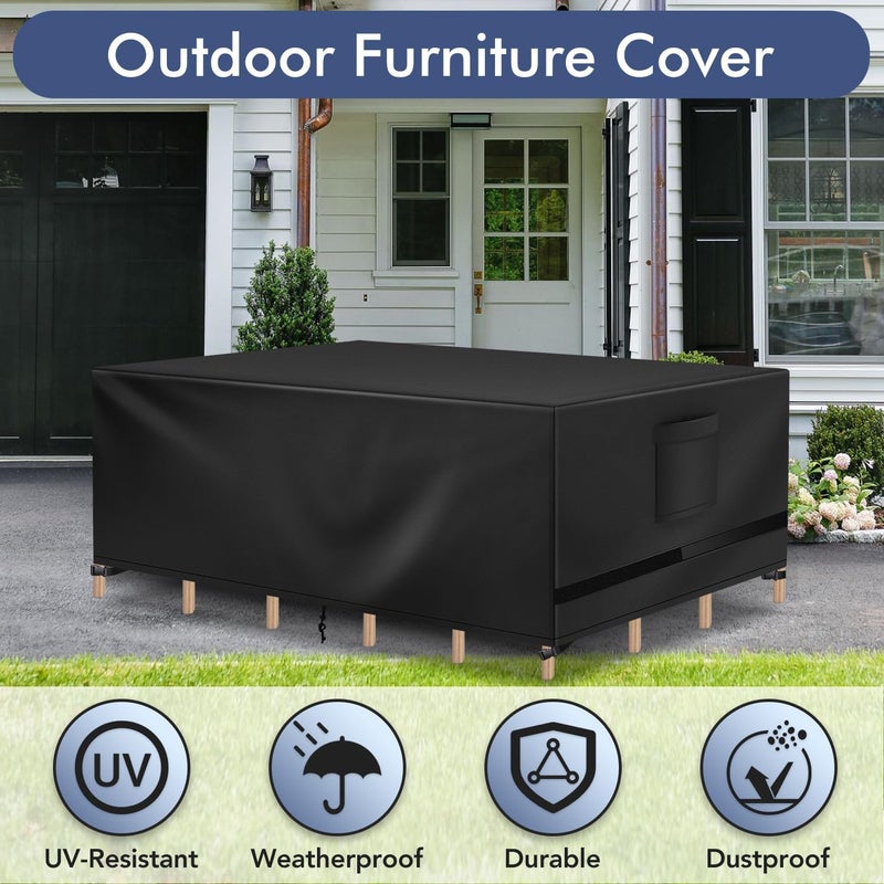 Richwon Patio Furniture Covers, Outdoor Table Covers, Waterproof Rectangle, Heavy Duty, 128"L x 84"W x 28"H, Black - Image 5